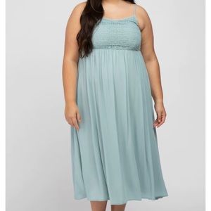 🆕 Final Touch | Aqua Blue Empire Waist Sleeveless Crochet Top Midi Dress, NWOT